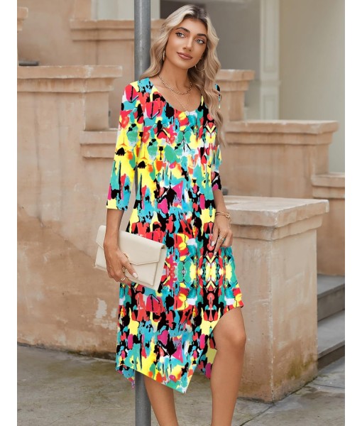 Zeagoo Midi Women 3/4 Sleeve Dress Casual Dresses with Pockets 2025 Fall A Line Dress Elegant Formal Modest Dresses