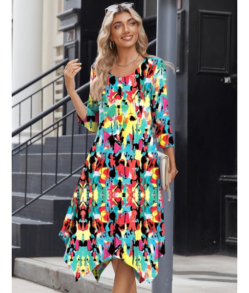 Zeagoo Midi Women 3/4 Sleeve Dress Casual Dresses with Pockets 2025 Fall A Line Dress Elegant Formal Modest Dresses