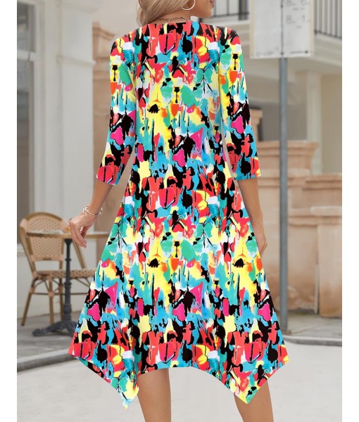 Zeagoo Midi Women 3/4 Sleeve Dress Casual Dresses with Pockets 2025 Fall A Line Dress Elegant Formal Modest Dresses