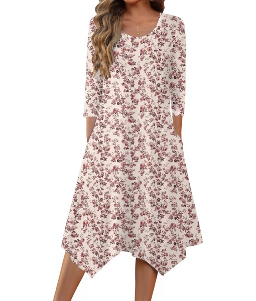 Zeagoo Midi Women 3/4 Sleeve Dress Casual Dresses with Pockets 2025 Fall A Line Dress Elegant Formal Modest Dresses