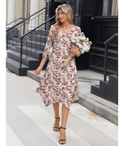 Zeagoo Midi Women 3/4 Sleeve Dress Casual Dresses with Pockets 2025 Fall A Line Dress Elegant Formal Modest Dresses