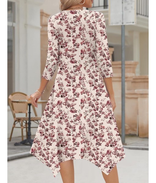 Zeagoo Midi Women 3/4 Sleeve Dress Casual Dresses with Pockets 2025 Fall A Line Dress Elegant Formal Modest Dresses
