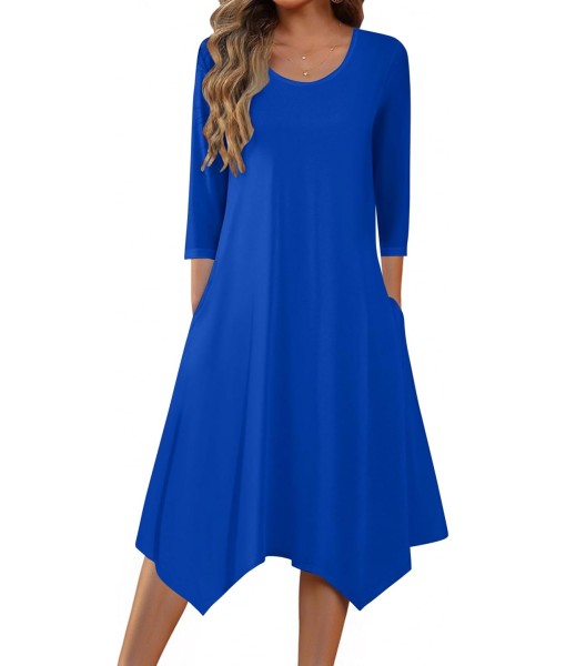 Zeagoo Midi Women 3/4 Sleeve Dress Casual Dresses with Pockets 2025 Fall A Line Dress Elegant Formal Modest Dresses
