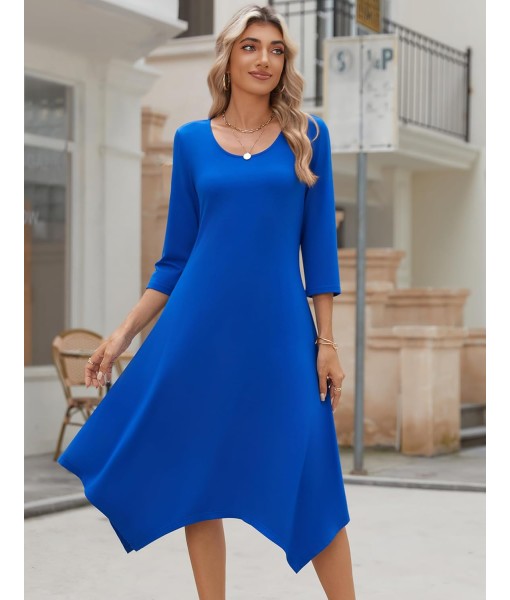 Zeagoo Midi Women 3/4 Sleeve Dress Casual Dresses with Pockets 2025 Fall A Line Dress Elegant Formal Modest Dresses