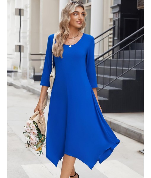 Zeagoo Midi Women 3/4 Sleeve Dress Casual Dresses with Pockets 2025 Fall A Line Dress Elegant Formal Modest Dresses