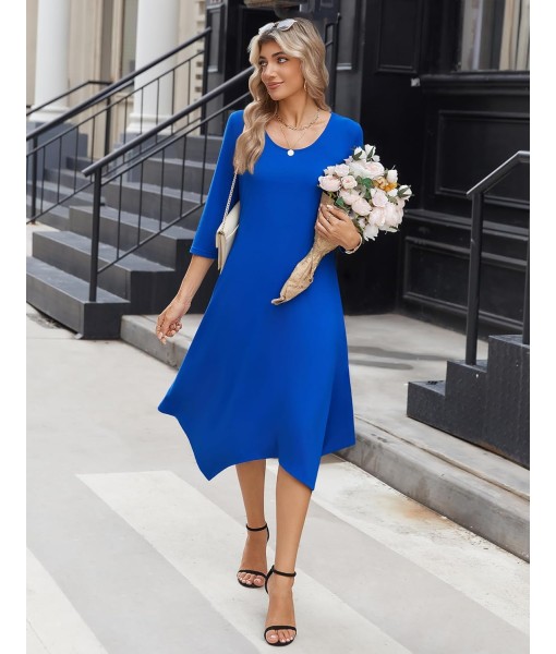 Zeagoo Midi Women 3/4 Sleeve Dress Casual Dresses with Pockets 2025 Fall A Line Dress Elegant Formal Modest Dresses
