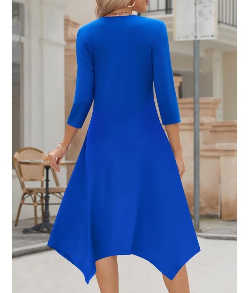 Zeagoo Midi Women 3/4 Sleeve Dress Casual Dresses with Pockets 2025 Fall A Line Dress Elegant Formal Modest Dresses