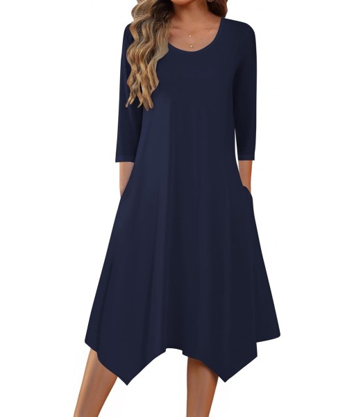Zeagoo Midi Women 3/4 Sleeve Dress Casual Dresses with Pockets 2025 Fall A Line Dress Elegant Formal Modest Dresses