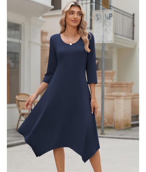 Zeagoo Midi Women 3/4 Sleeve Dress Casual Dresses with Pockets 2025 Fall A Line Dress Elegant Formal Modest Dresses