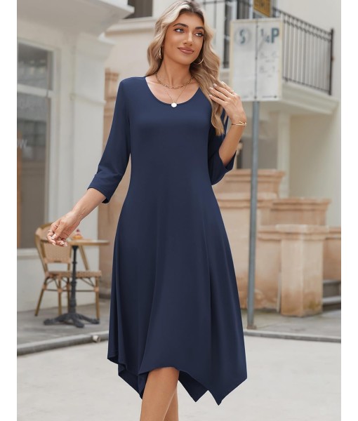 Zeagoo Midi Women 3/4 Sleeve Dress Casual Dresses with Pockets 2025 Fall A Line Dress Elegant Formal Modest Dresses