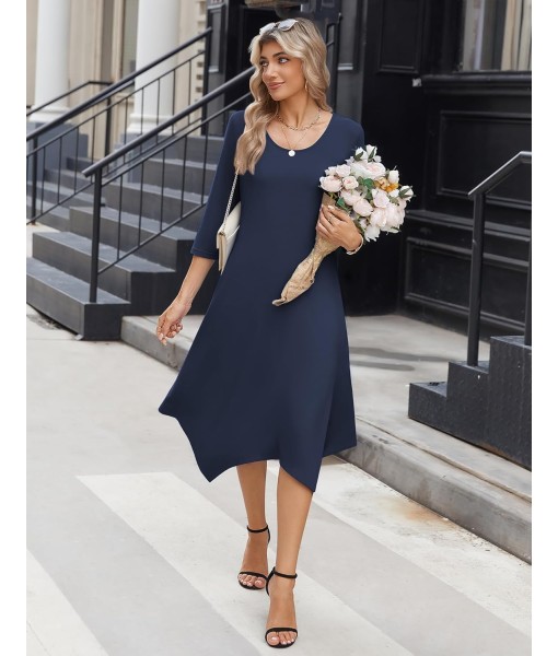 Zeagoo Midi Women 3/4 Sleeve Dress Casual Dresses with Pockets 2025 Fall A Line Dress Elegant Formal Modest Dresses