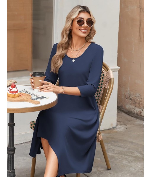 Zeagoo Midi Women 3/4 Sleeve Dress Casual Dresses with Pockets 2025 Fall A Line Dress Elegant Formal Modest Dresses