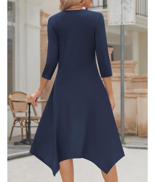 Zeagoo Midi Women 3/4 Sleeve Dress Casual Dresses with Pockets 2025 Fall A Line Dress Elegant Formal Modest Dresses