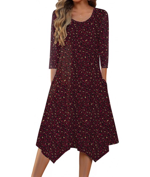 Zeagoo Midi Women 3/4 Sleeve Dress Casual Dresses with Pockets 2025 Fall A Line Dress Elegant Formal Modest Dresses