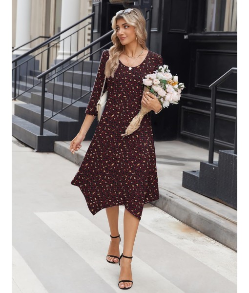 Zeagoo Midi Women 3/4 Sleeve Dress Casual Dresses with Pockets 2025 Fall A Line Dress Elegant Formal Modest Dresses