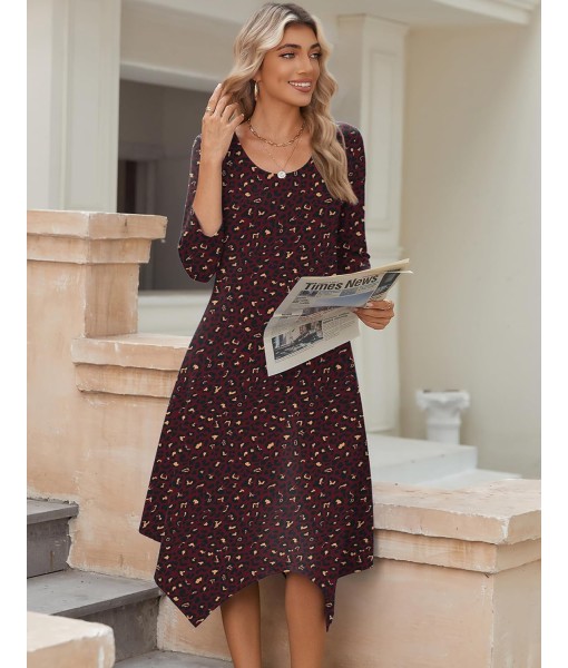 Zeagoo Midi Women 3/4 Sleeve Dress Casual Dresses with Pockets 2025 Fall A Line Dress Elegant Formal Modest Dresses