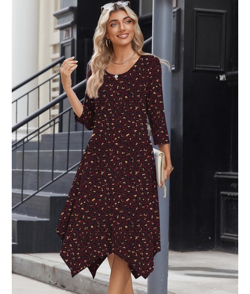 Zeagoo Midi Women 3/4 Sleeve Dress Casual Dresses with Pockets 2025 Fall A Line Dress Elegant Formal Modest Dresses