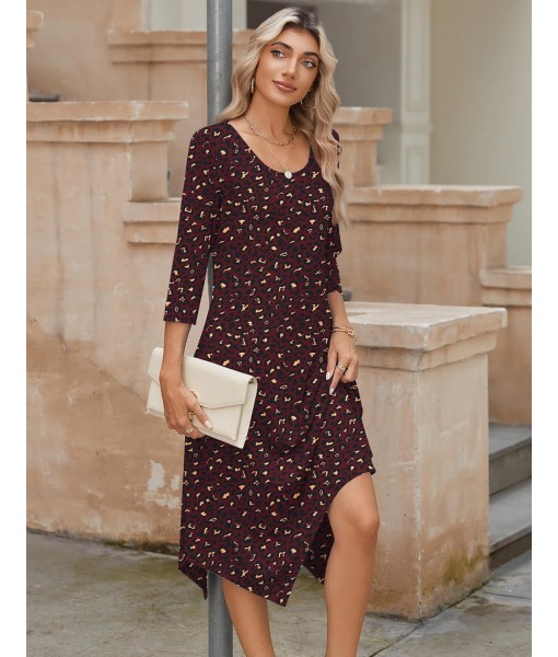 Zeagoo Midi Women 3/4 Sleeve Dress Casual Dresses with Pockets 2025 Fall A Line Dress Elegant Formal Modest Dresses