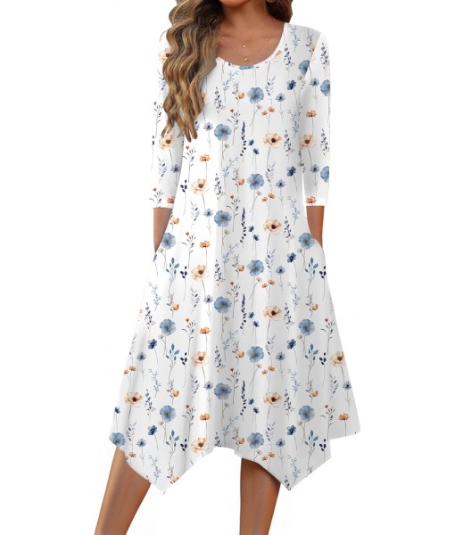 Zeagoo Midi Women 3/4 Sleeve Dress Casual Dresses with Pockets 2025 Fall A Line Dress Elegant Formal Modest Dresses