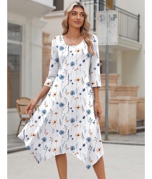 Zeagoo Midi Women 3/4 Sleeve Dress Casual Dresses with Pockets 2025 Fall A Line Dress Elegant Formal Modest Dresses