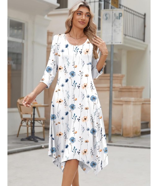 Zeagoo Midi Women 3/4 Sleeve Dress Casual Dresses with Pockets 2025 Fall A Line Dress Elegant Formal Modest Dresses