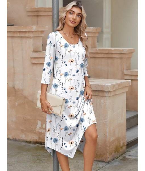 Zeagoo Midi Women 3/4 Sleeve Dress Casual Dresses with Pockets 2025 Fall A Line Dress Elegant Formal Modest Dresses