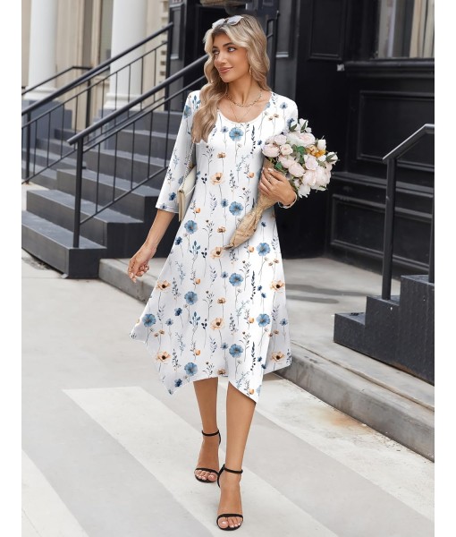 Zeagoo Midi Women 3/4 Sleeve Dress Casual Dresses with Pockets 2025 Fall A Line Dress Elegant Formal Modest Dresses