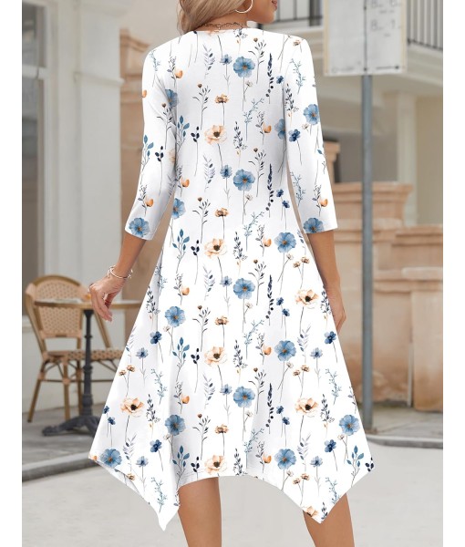 Zeagoo Midi Women 3/4 Sleeve Dress Casual Dresses with Pockets 2025 Fall A Line Dress Elegant Formal Modest Dresses