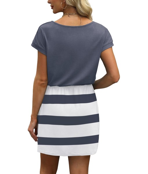 OFEEFAN Summer Dresses for Women 2025 V Neck T Shirt Casual Mini Dresses Tie Waist Sundresses with Pockets