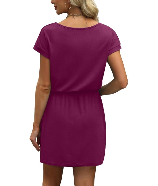 OFEEFAN Summer Dresses for Women 2025 V Neck T Shirt Casual Mini Dresses Tie Waist Sundresses with Pockets