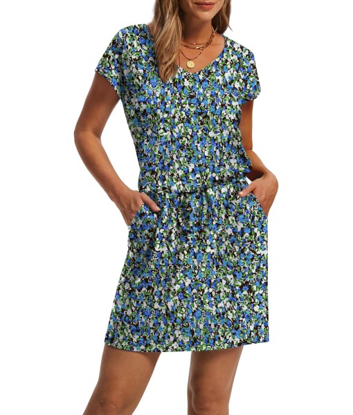 OFEEFAN Summer Dresses for Women 2025 V Neck T Shirt Casual Mini Dresses Tie Waist Sundresses with Pockets