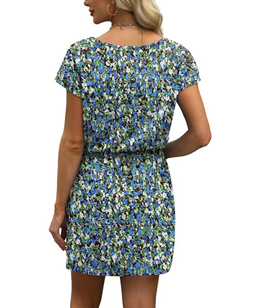 OFEEFAN Summer Dresses for Women 2025 V Neck T Shirt Casual Mini Dresses Tie Waist Sundresses with Pockets