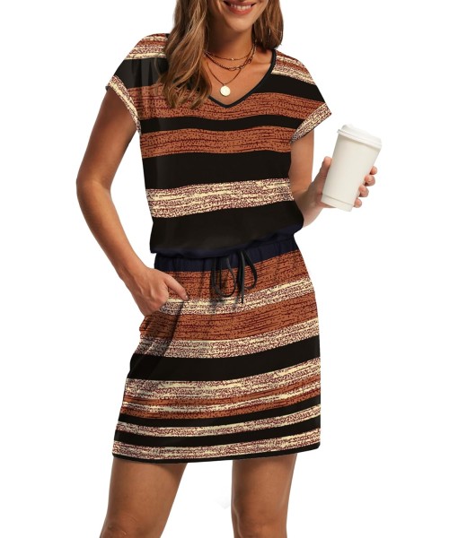 OFEEFAN Summer Dresses for Women 2025 V Neck T Shirt Casual Mini Dresses Tie Waist Sundresses with Pockets