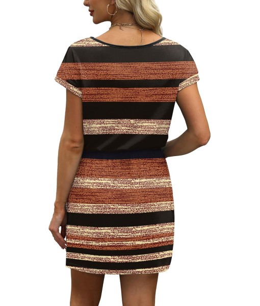 OFEEFAN Summer Dresses for Women 2025 V Neck T Shirt Casual Mini Dresses Tie Waist Sundresses with Pockets