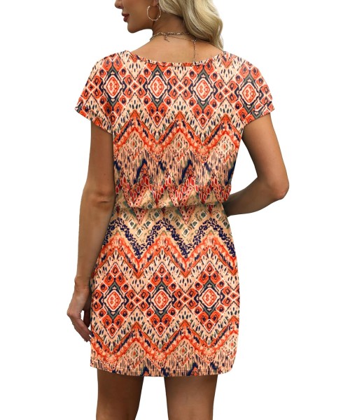 OFEEFAN Summer Dresses for Women 2025 V Neck T Shirt Casual Mini Dresses Tie Waist Sundresses with Pockets