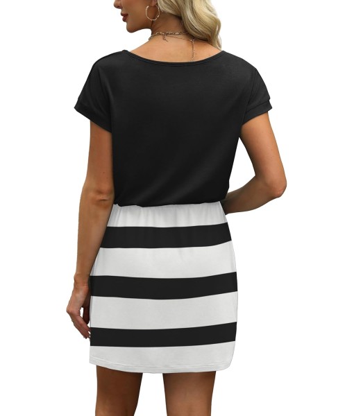 OFEEFAN Summer Dresses for Women 2025 V Neck T Shirt Casual Mini Dresses Tie Waist Sundresses with Pockets