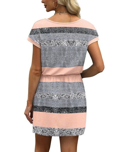 OFEEFAN Summer Dresses for Women 2025 V Neck T Shirt Casual Mini Dresses Tie Waist Sundresses with Pockets
