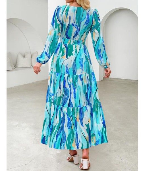 ZESICA Women's 2025 Fall Long Sleeve Maxi Dress Floral Print V Neck Empire Waist A Line Tiered Flowy Boho Party Dresses