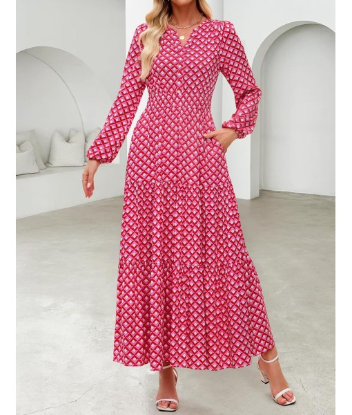 ZESICA Women's 2025 Fall Long Sleeve Maxi Dress Floral Print V Neck Empire Waist A Line Tiered Flowy Boho Party Dresses