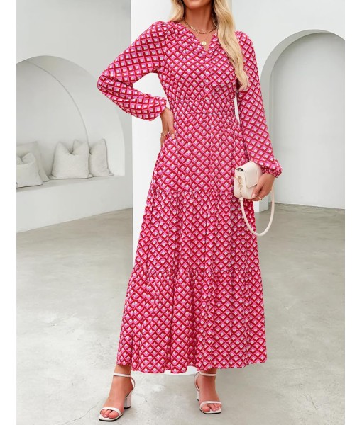 ZESICA Women's 2025 Fall Long Sleeve Maxi Dress Floral Print V Neck Empire Waist A Line Tiered Flowy Boho Party Dresses