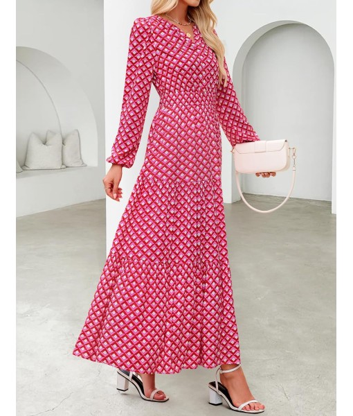 ZESICA Women's 2025 Fall Long Sleeve Maxi Dress Floral Print V Neck Empire Waist A Line Tiered Flowy Boho Party Dresses
