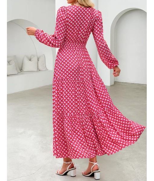 ZESICA Women's 2025 Fall Long Sleeve Maxi Dress Floral Print V Neck Empire Waist A Line Tiered Flowy Boho Party Dresses