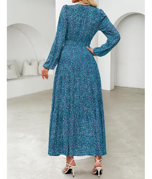 ZESICA Women's 2025 Fall Long Sleeve Maxi Dress Floral Print V Neck Empire Waist A Line Tiered Flowy Boho Party Dresses