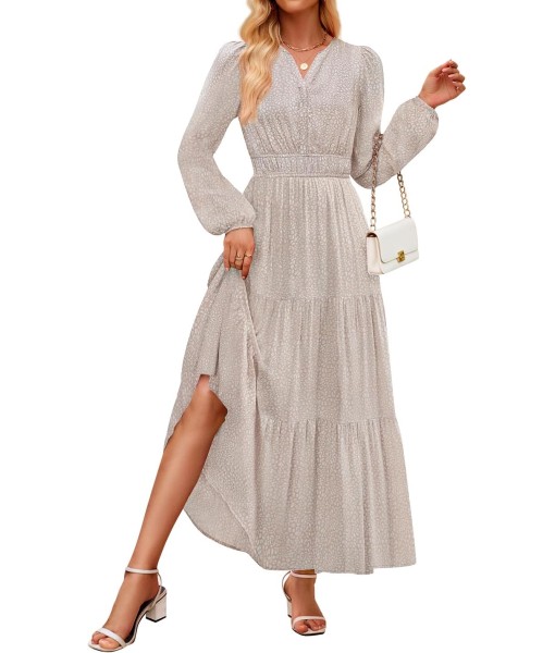 ZESICA Women's 2025 Fall Long Sleeve Maxi Dress Floral Print V Neck Empire Waist A Line Tiered Flowy Boho Party Dresses