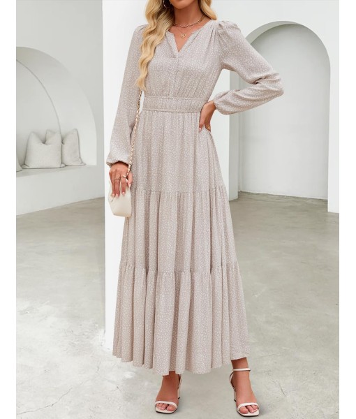 ZESICA Women's 2025 Fall Long Sleeve Maxi Dress Floral Print V Neck Empire Waist A Line Tiered Flowy Boho Party Dresses