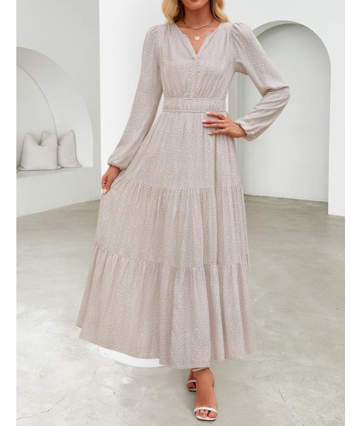 ZESICA Women's 2025 Fall Long Sleeve Maxi Dress Floral Print V Neck Empire Waist A Line Tiered Flowy Boho Party Dresses