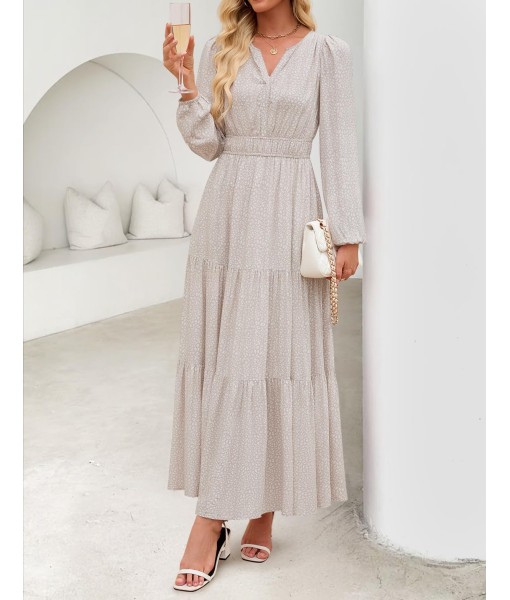 ZESICA Women's 2025 Fall Long Sleeve Maxi Dress Floral Print V Neck Empire Waist A Line Tiered Flowy Boho Party Dresses
