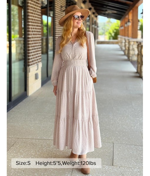 ZESICA Women's 2025 Fall Long Sleeve Maxi Dress Floral Print V Neck Empire Waist A Line Tiered Flowy Boho Party Dresses