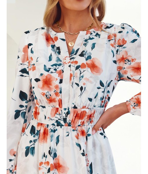 ZESICA Women's 2025 Fall Long Sleeve Maxi Dress Floral Print V Neck Empire Waist A Line Tiered Flowy Boho Party Dresses
