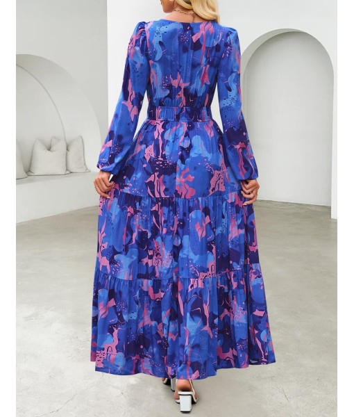 ZESICA Women's 2025 Fall Long Sleeve Maxi Dress Floral Print V Neck Empire Waist A Line Tiered Flowy Boho Party Dresses